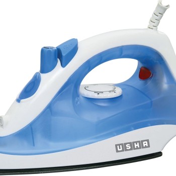 USHA Steam Pro SI 3713, 1300 W Steam Iron, Powerful Steam Output Up to 18 G/Min, Non-Stick Soleplate (White & Blue), 1300 Watts