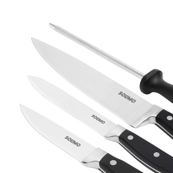 Solimo Premium High-Carbon Stainless Steel Kitchen Knife Set, 4-Pieces (with Sharpener), Silver