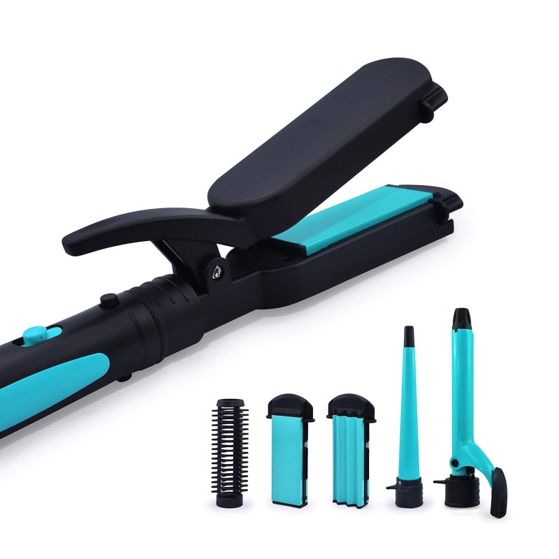 Havells 5-in-1 Multi Styling Kit - Straightener, Curler, Crimper, Conical Curler & Volume Brush, For Multiple Hair Styles, Blue/Black, HC4045 Havells 5-in-1 Multi Styling Kit - Straightener, Curler, Crimper, Conical Curler & Volume Brush, For Multiple Hair Styles, Blue/Black, HC4045