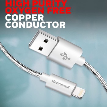 Honeywell USB 2.0 to Lightning cable,MFI-certified Apple original lighting cable, Fast Charging, Nylon-Braided sync and charge cable for iPhone, iPad, Airpods, iPod, 4 Feet (1.2M)- Silver Honeywell USB 2.0 to Lightning cable,MFI-certified Apple original lighting cable, Fast Charging, Nylon-Braided sync and charge cable for iPhone, iPad, Airpods, iPod, 4 Feet (1.2M)- Silver