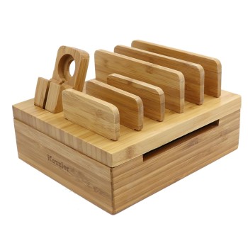 iCozzier Tabletop Bamboo 5-Slot Removable Tablet Phone Stand Holder Desktop Organizer for Apple Watch, iPhone, iPad, iWatch Stand Cord Organizer iCozzier Tabletop Bamboo 5-Slot Removable Tablet Phone Stand Holder Desktop Organizer for Apple Watch, iPhone, iPad, iWatch Stand Cord Organizer
