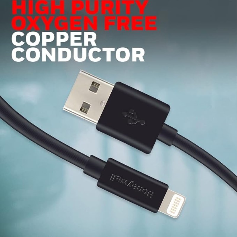 (Refurbished) Honeywell USB to Lightning Cable, MFI Certified Apple Original Lighting Connector, Fast Charging, Non-Braided sync and Charge Cable for iPhone, iPad, Airpods, iPod, 4 Feet (1.2M)- Black