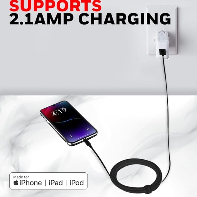 (Refurbished) Honeywell USB to Lightning Cable, MFI Certified Apple Original Lighting Connector, Fast Charging, Non-Braided sync and Charge Cable for iPhone, iPad, Airpods, iPod, 4 Feet (1.2M)- Black