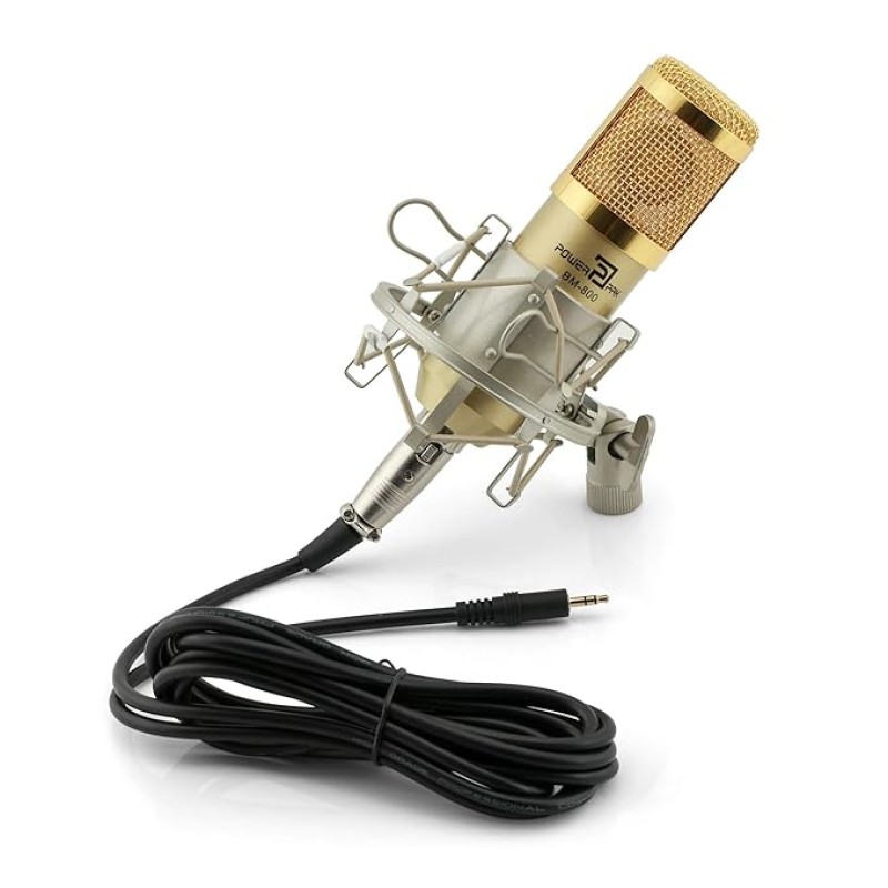 Powerpak Bm-800 Gold Professional Condenser Microphone with Metal Shock Mount (Requires Phantom Power Or Sound Card) - XLR