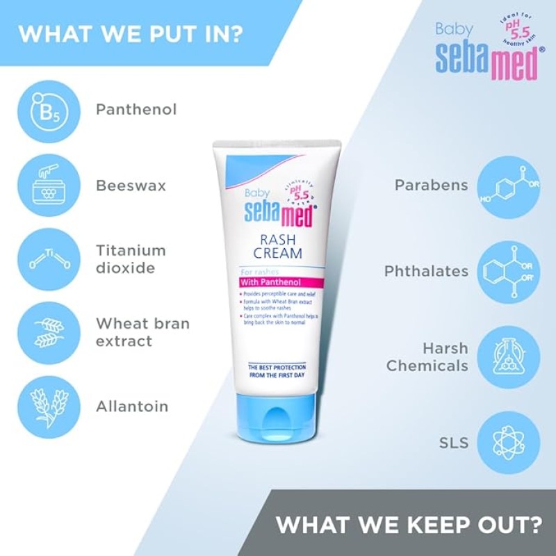 Sebamed Baby Rash Cream|pH 5.5|Ideal for Diaper Rashes| Faster rash healing |100 ml Sebamed Baby Rash Cream|pH 5.5|Ideal for Diaper Rashes| Faster rash healing |100 ml