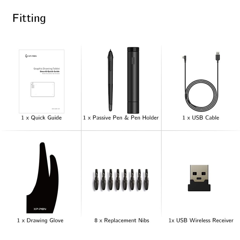 XP-PEN Deco03 Award Winning Wireless Graphics Drawing Tablet Pen Tablet, 8192 Levels of Pressure Sensitivity, Battery Free Stylus, 8 Shortcut Keys and 8 Replacement nibs (Black, 10x6 Size) XP-PEN Deco03 Award Winning Wireless Graphics Drawing Tablet Pen Tablet, 8192 Levels of Pressure Sensitivity, Battery Free Stylus, 8 Shortcut Keys and 8 Replacement nibs (Black, 10x6 Size)