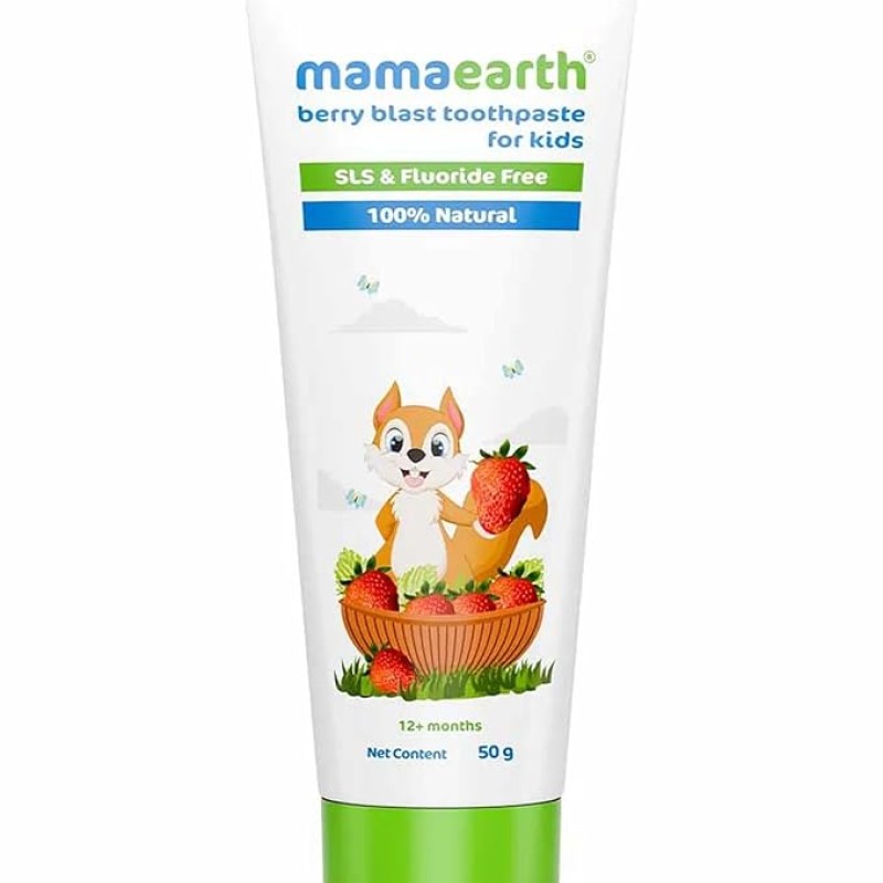 Mamaearth 100% Natural Berry Blast Kids Plaque Removal Toothpaste 50 Gm, Fluoride Free, SLS Free, No Artificial Flavours, Best for baby