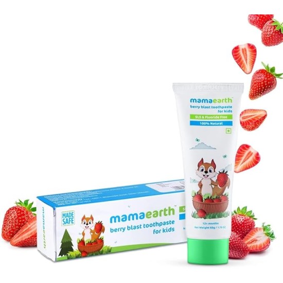 Mamaearth 100% Natural Berry Blast Kids Plaque Removal Toothpaste 50 Gm, Fluoride Free, SLS Free, No Artificial Flavours, Best for baby