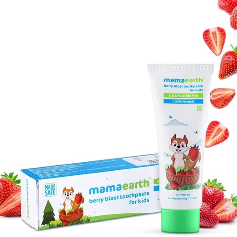 Mamaearth 100% Natural Berry Blast Kids Plaque Removal Toothpaste 50 Gm, Fluoride Free, SLS Free, No Artificial Flavours, Best for baby