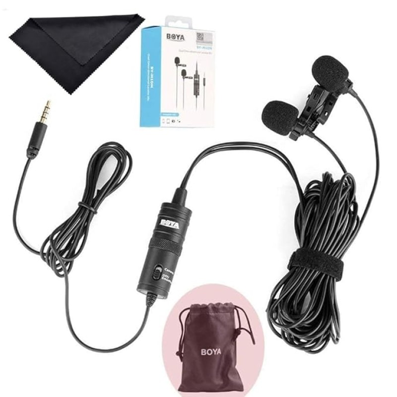 Boya By-M1Dm Dual Lavalier Universal Auxiliary Microphone With A Single 1/8 Stereo Connector For Smartphones Dslr Cameras Camcorders, Black, For Action Cameras With Cleaning Cloth(Gopro, Sjcam) Boya By-M1Dm Dual Lavalier Universal Auxiliary Microphone With A Single 1/8 Stereo Connector For Smartphones Dslr Cameras Camcorders, Black, For Action Cameras With Cleaning Cloth(Gopro, Sjcam)