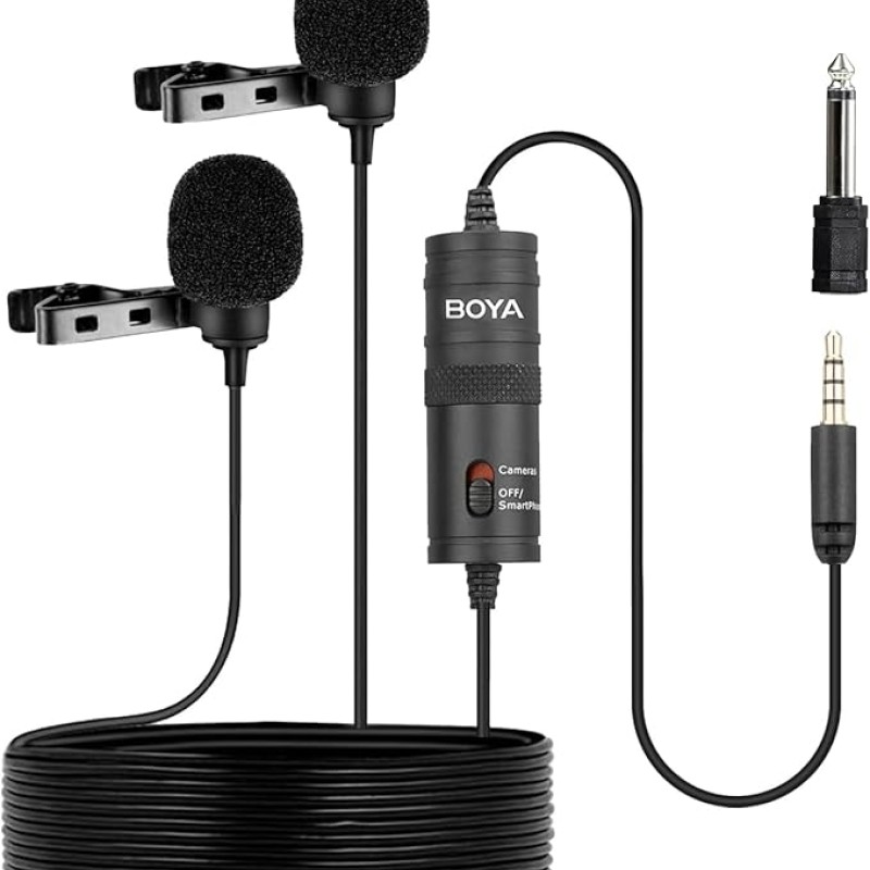 Boya By-M1Dm Dual Lavalier Universal Auxiliary Microphone With A Single 1/8 Stereo Connector For Smartphones Dslr Cameras Camcorders, Black, For Action Cameras With Cleaning Cloth(Gopro, Sjcam) Boya By-M1Dm Dual Lavalier Universal Auxiliary Microphone With A Single 1/8 Stereo Connector For Smartphones Dslr Cameras Camcorders, Black, For Action Cameras With Cleaning Cloth(Gopro, Sjcam)