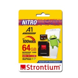 Strontium Nitro A1 64GB Micro SDXC Memory Card 100MB/s A1 UHS-I U3 Class 10 with High Speed Adapter for Smartphones Tablets Drones Action Cams (SRN64GTFU3A1A)