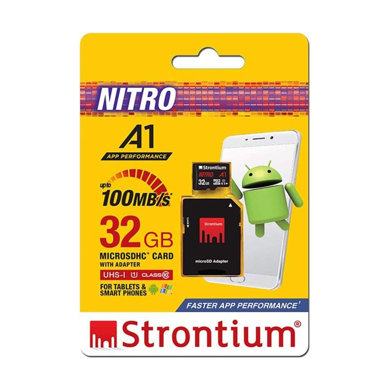 Strontium Nitro A1 32GB Micro SDHC Memory Card 100MB/s A1 UHS-I U1 Class 10 with High Speed Adapter for Smartphones Tablets Drones Action Cams Strontium Nitro A1 32GB Micro SDHC Memory Card 100MB/s A1 UHS-I U1 Class 10 with High Speed Adapter for Smartphones Tablets Drones Action Cams