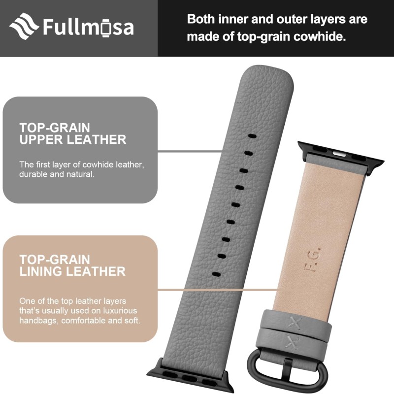 Fullmosa Leather Bands Compatible with Apple Watch 49mm 46mm 45mm 44mm 42mm 41mm 40mm 38mm Women Band Strap for iWatch Ultra 2/Ultra/10/9/8/7/6/5/4/3/2/1/SE2/SE, 49mm 46mm 45mm 44mm 42mm Grey Fullmosa Leather Bands Compatible with Apple Watch 49mm 46mm 45mm 44mm 42mm 41mm 40mm 38mm Women Band Strap for iWatch Ultra 2/Ultra/10/9/8/7/6/5/4/3/2/1/SE2/SE, 49mm 46mm 45mm 44mm 42mm Grey