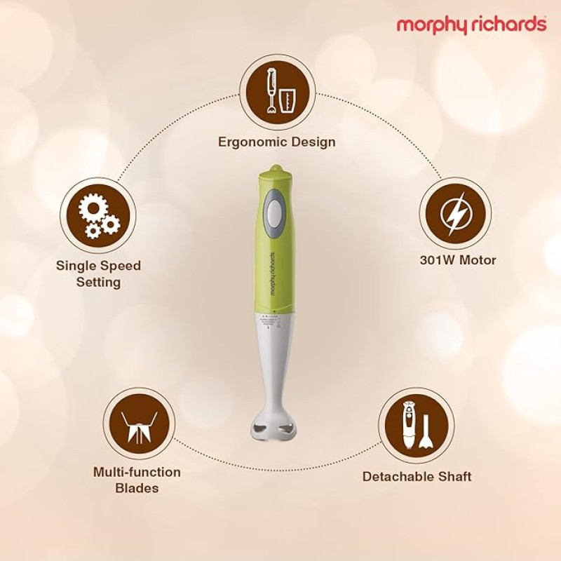 Morphy Richards Plastic Pronto Super 300W Hand Blender for Kitchen with Multifunctional Blade & Detachable Shaft, Green, 301 Watt Morphy Richards Plastic Pronto Super 300W Hand Blender for Kitchen with Multifunctional Blade & Detachable Shaft, Green, 301 Watt