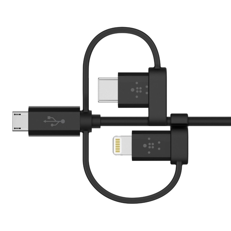 Belkin 3-in-1 Universal Micro USB, USB-C, Lightning Connector Cable 4 Feet (1.2 Meter) - Black Belkin 3-in-1 Universal Micro USB, USB-C, Lightning Connector Cable 4 Feet (1.2 Meter) - Black