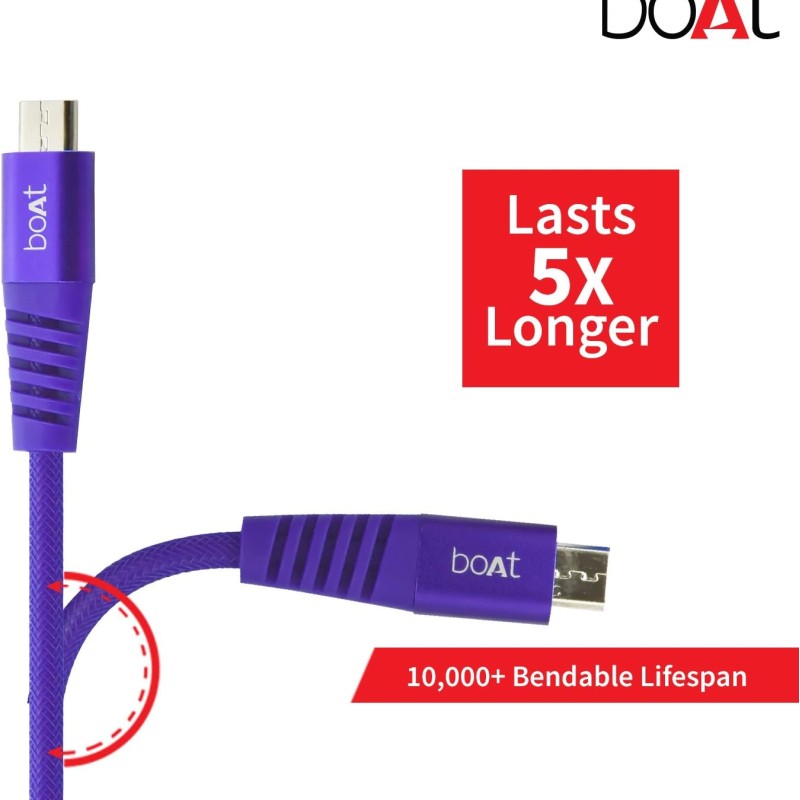 (Refurbished) boAt Rugged V3 Braided Micro USB Cable (Mystic Purple)