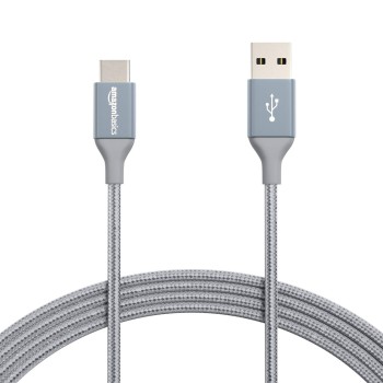 (Refurbished) Amazon Basics Nylon Braided USB-C to USB-A 2.0 Fast Charging Cable, 480Mbps Speed, USB-IF Certified, for Apple iPhone 16/15, iPad, Samsung Galaxy, Tablets, Laptops, 10 foot, Dark Grey