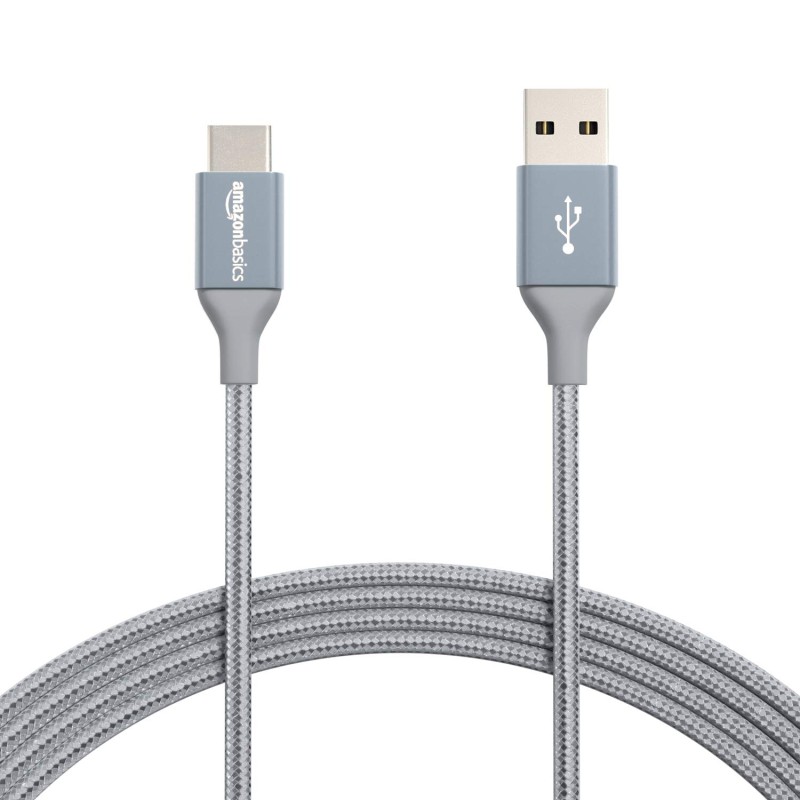 (Refurbished) Amazon Basics Nylon Braided USB-C to USB-A 2.0 Fast Charging Cable, 480Mbps Speed, USB-IF Certified, for Apple iPhone 16/15, iPad, Samsung Galaxy, Tablets, Laptops, 10 foot, Dark Grey