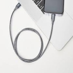 Double Braided Nylon USB-C to USB-C 2.0 Fast Charging Cable, 3A, Laptop, 3 Feet, Dark Grey