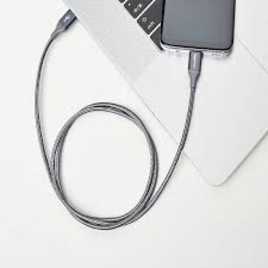 Double Braided Nylon USB-C to USB-C 2.0 Fast Charging Cable, 3A, Laptop, 3 Feet, Dark Grey