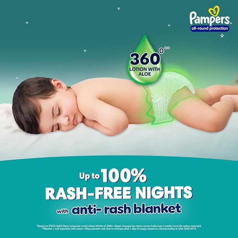 Pampers All Round Protection Pants Style Baby Diapers, Large size (L), 64 Count, 9-14kg, Anti-rash blanket, 360 degree Lotion with Aloe Vera