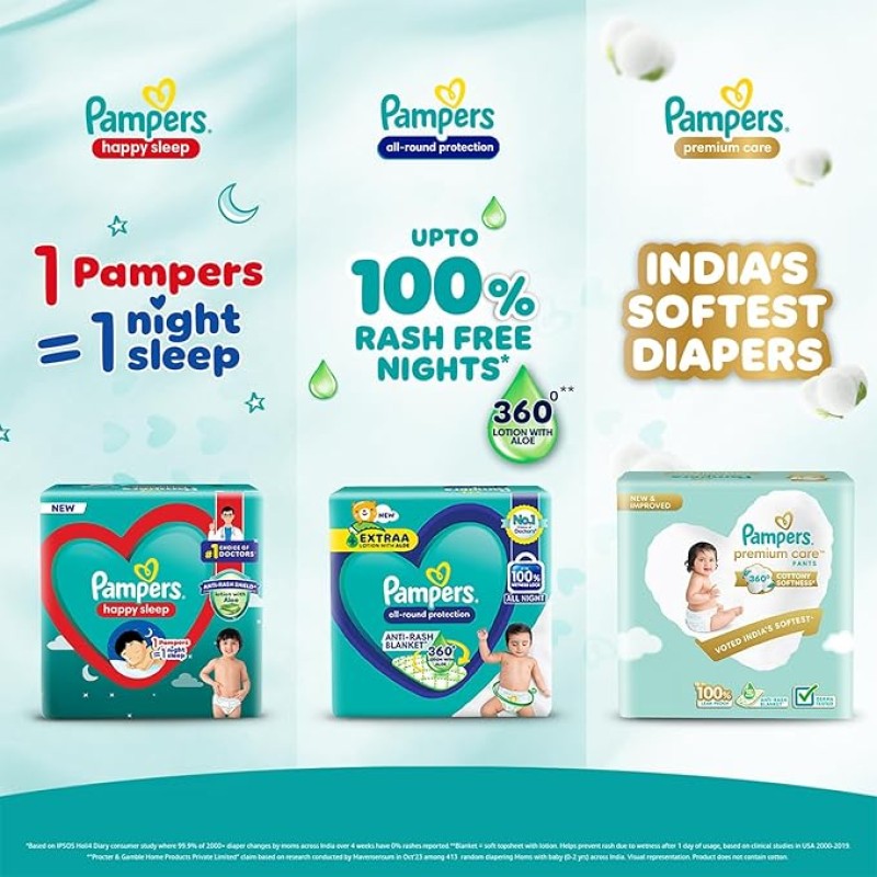 Pampers All Round Protection Pants Style Baby Diapers, Extra Large size (XL) 56 Count, 12-17kg, Anti-rash blanket, 360 degree Lotion with Aloe Vera