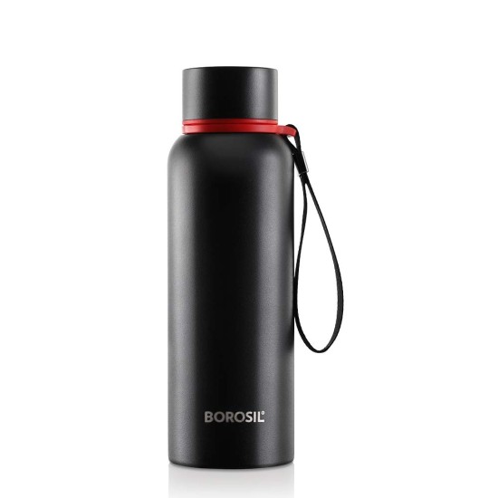 Borosil Hydra Trek 700 ml Stainless Steel Water Bottle | Double Wall Vacuum Insulated Flask, Black | 20 Hours Hot & 24 Hours Cold | Ideal for Personal & Corporate Gifting 