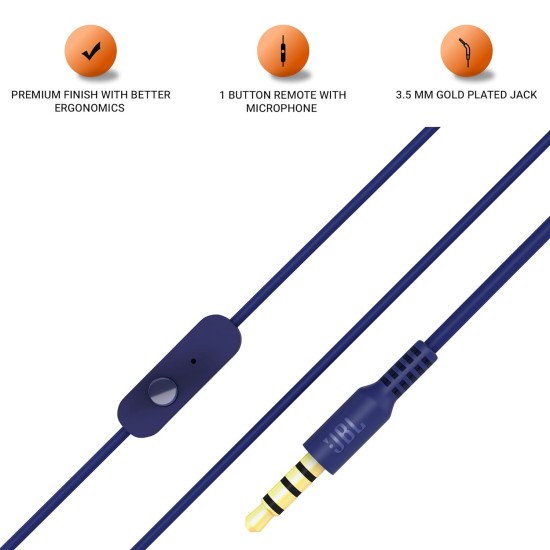 JBL C200SI, Premium in Ear Wired Earphones with Mic, Signature Sound, One Button Multi-Function Remote, Angled Earbuds for Comfort fit (Blue)