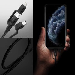 Spigen DuraSync 3 in 1 Universal Charger Cable, Micro USB/Lightning/USB C adapters [MFi Certified], 4.9ft Premium Braided Multi Charging Cable for iPhone Pro/Max/Mini/SE/iPad/Galaxy/Pixel & More