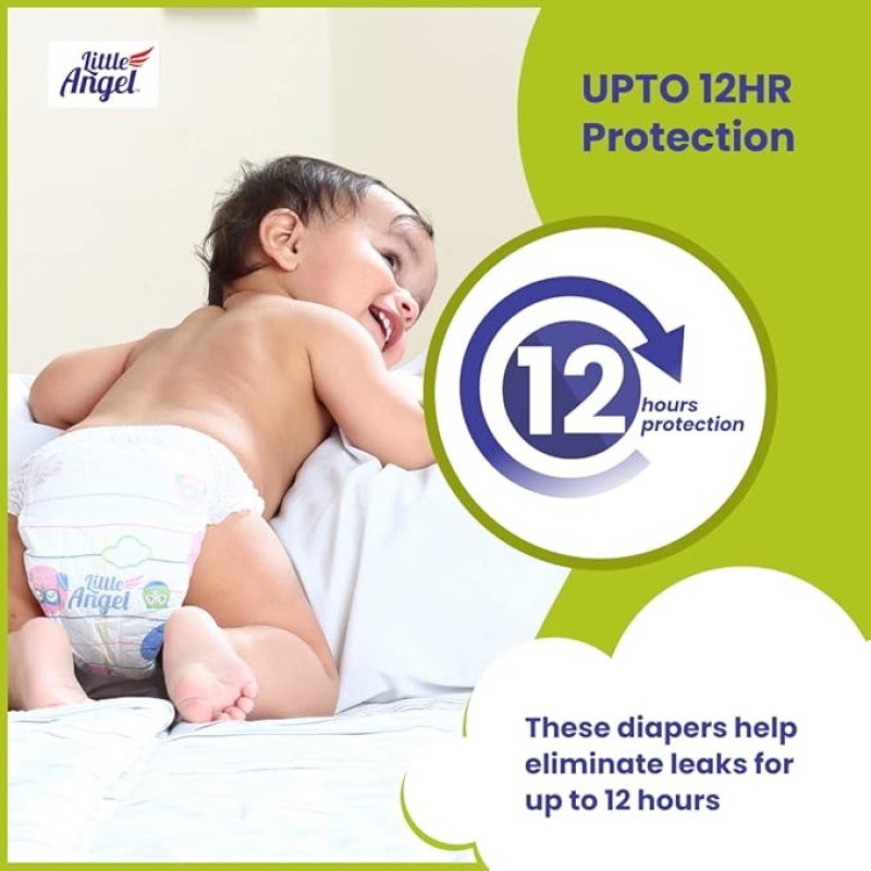 Little Angel Extra Dry Baby Pants Diaper, Large (L) Size, 48 Count, Super Absorbent Core Up to 12 Hrs. Protection, Soft Elastic Waist Grip & Wetness Indicator, Pack of 1, 8-14kg