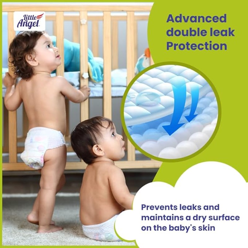 Little Angel Extra Dry Baby Pants Diaper, Large (L) Size, 48 Count, Super Absorbent Core Up to 12 Hrs. Protection, Soft Elastic Waist Grip & Wetness Indicator, Pack of 1, 8-14kg