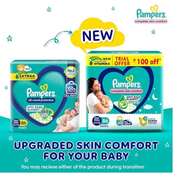 Pampers Complete Skin Comfort Pants, Anti-Rash Blanket, Lotion with Vitamin E & Aloe Vera, New Born, Extra Small Size Baby Diapers (NB,XS) 86 Count, Upto 5kg