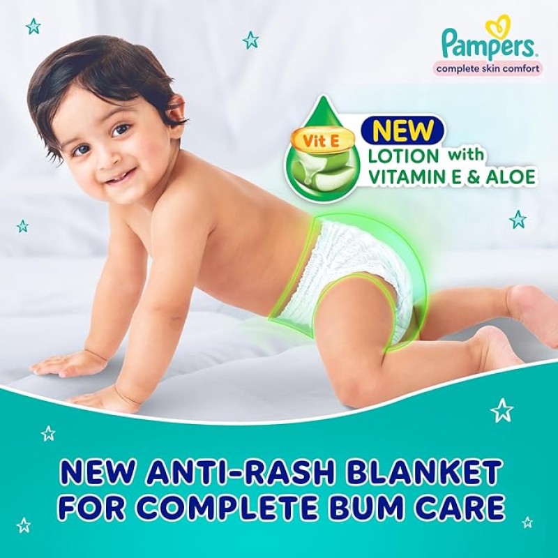 Pampers Complete Skin Comfort Pants, Anti-Rash Blanket, Lotion with Vitamin E & Aloe Vera, New Born, Extra Small Size Baby Diapers (NB,XS) 86 Count, Upto 5kg