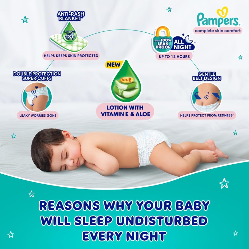 Pampers Complete Skin Comfort Pants, Anti-Rash Blanket, Lotion with Vitamin E & Aloe Vera, New Born, Extra Small Size Baby Diapers (NB,XS) 86 Count, Upto 5kg