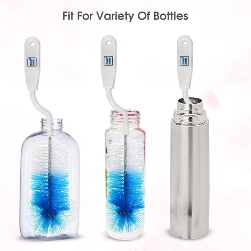 Mee Mee 360� Movable Nylon Bristle Baby Feeding Bottle & Nipple Cleaning Brush | Ergonomic Handle | Easy to Clean Bottle Corners for Narrow & Wide Neck | BPA Free Easy Hanging Storage (Dark Blue)
