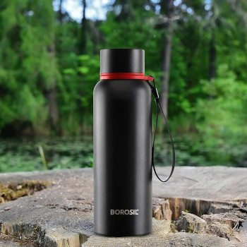 Borosil Hydra Trek 500 ml Stainless Steel Water Bottle | Double Wall Vacuum Insulated Flask | 20 Hours Hot and 24 Hours Cold | Bottle for Office, Gym, School, College | 1 Year Warranty, Black