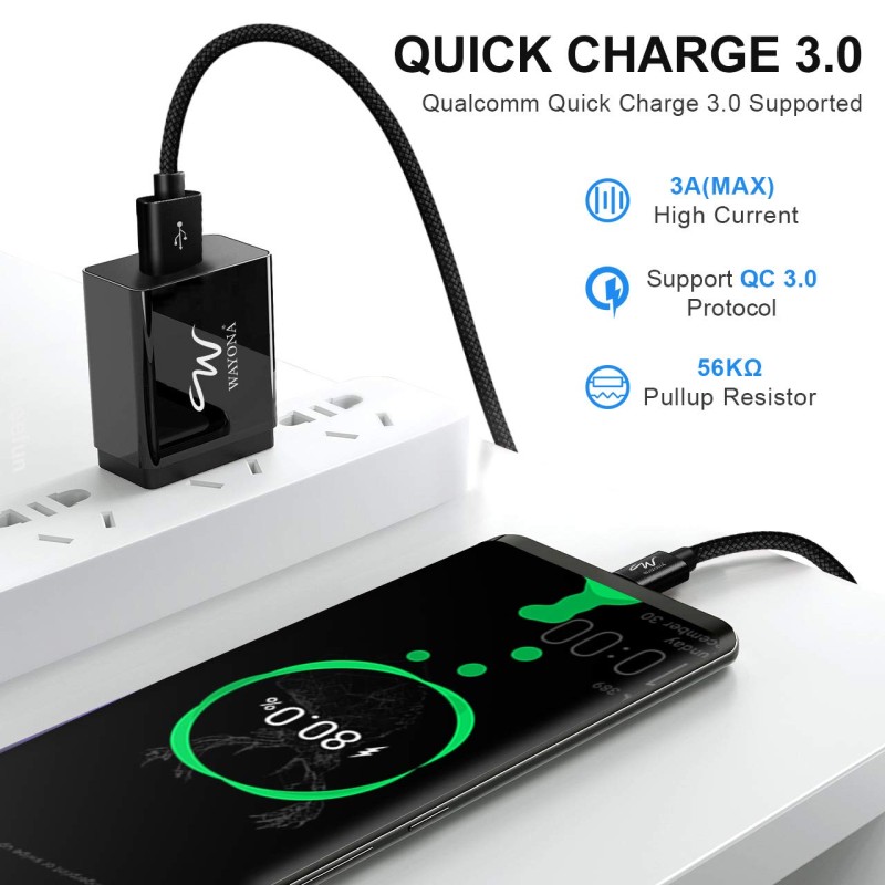 Wayona 65W Nylon Braided USB A to Type C 3Ft 1M 3A Fast Charger USB C Cable For Samsung Galaxy S9 S8 (1M, Black) Wayona 65W Nylon Braided USB A to Type C 3Ft 1M 3A Fast Charger USB C Cable For Samsung Galaxy S9 S8 (1M, Black)