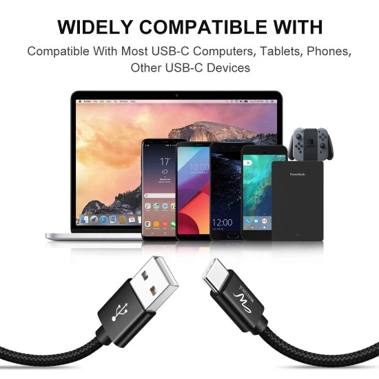 Wayona 65W Nylon Braided USB A to Type C 3Ft 1M 3A Fast Charger USB C Cable For Samsung Galaxy S9 S8 (1M, Black)