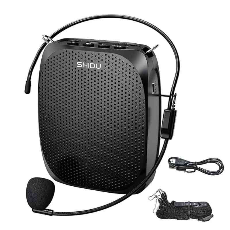 SHIDU Portable Rechargeable Voice Amplifier with Wired Neckband Microphone, Supports AUX, USB & Micro-SD Card Input for Teachers, Tour Guides, Coaches, Classroom, Singing, Yoga, Fitness Instructors SHIDU Portable Rechargeable Voice Amplifier with Wired Neckband Microphone, Supports AUX, USB & Micro-SD Card Input for Teachers, Tour Guides, Coaches, Classroom, Singing, Yoga, Fitness Instructors