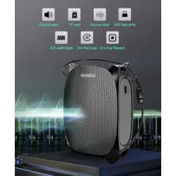 SHIDU Portable Rechargeable Voice Amplifier with Wired Neckband Microphone, Supports AUX, USB & Micro-SD Card Input for Teachers, Tour Guides, Coaches, Classroom, Singing, Yoga, Fitness Instructors