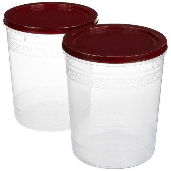 Amazon Brand - Solimo 2-Piece Kitchen Storage Container Set, 7.5 litres, Brown Lid, Plastic