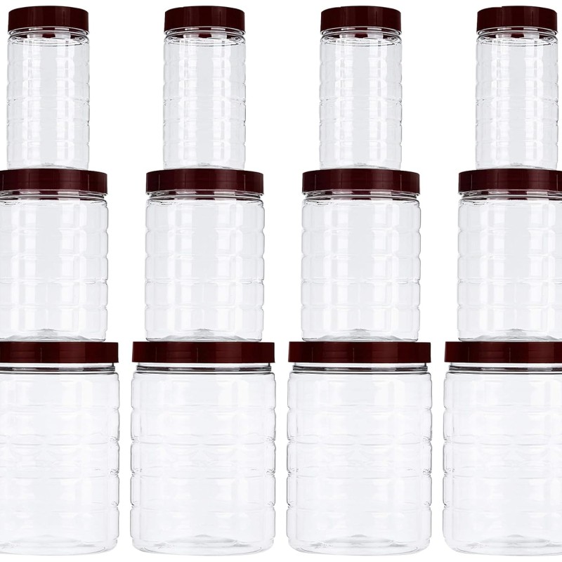 Solimo Checkered Airtight Jar Set of 12, plastic