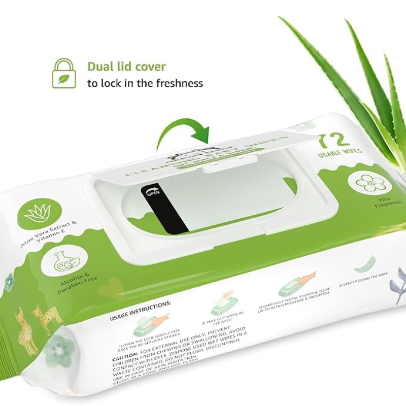 Mama Bear Wet Wipes (Pack of 3, 72 Sheets per Pack)