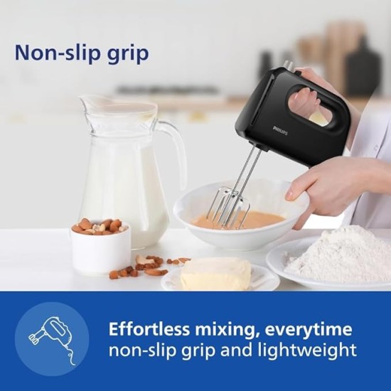 Philips HR3705/10 300 Watt Lightweight Hand Mixer, Blender with 5 speed control settings, stainless steel accessories and 2 years warranty(black color)