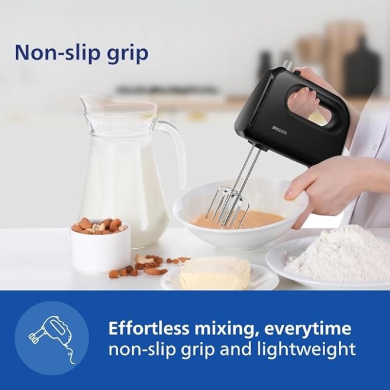 Philips HR3705/10 300 Watt Lightweight Hand Mixer, Blender with 5 speed control settings, stainless steel accessories and 2 years warranty(black color) Philips HR3705/10 300 Watt Lightweight Hand Mixer, Blender with 5 speed control settings, stainless steel accessories and 2 years warranty(black color)