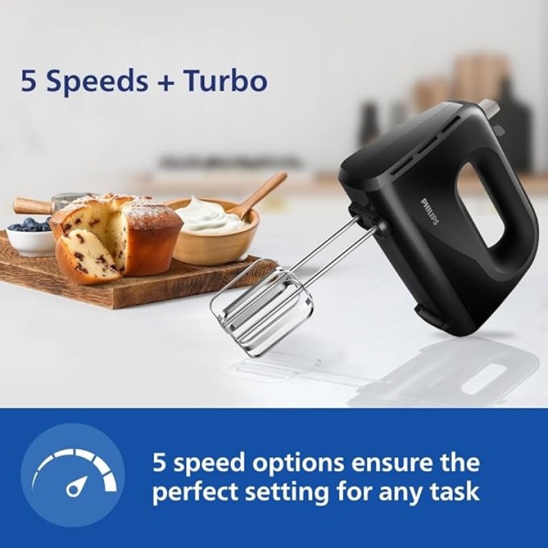 Philips HR3705/10 300 Watt Lightweight Hand Mixer, Blender with 5 speed control settings, stainless steel accessories and 2 years warranty(black color) Philips HR3705/10 300 Watt Lightweight Hand Mixer, Blender with 5 speed control settings, stainless steel accessories and 2 years warranty(black color)