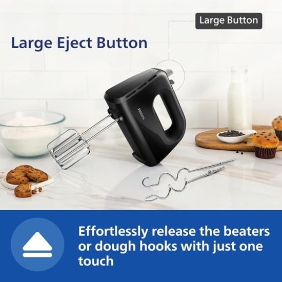 Philips HR3705/10 300 Watt Lightweight Hand Mixer, Blender with 5 speed control settings, stainless steel accessories and 2 years warranty(black color)