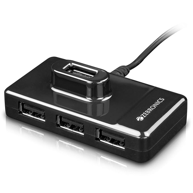 ZEBRONICS Zeb-100HB 4 Ports USB Hub for Laptop, PC Computers, Plug & Play, Backward Compatible - Black ZEBRONICS Zeb-100HB 4 Ports USB Hub for Laptop, PC Computers, Plug & Play, Backward Compatible - Black