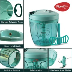 Pigeon Handy Chopper with 5 Stainless Steel Blades and 1 Plastic Whisker (14077 , XL, Green)